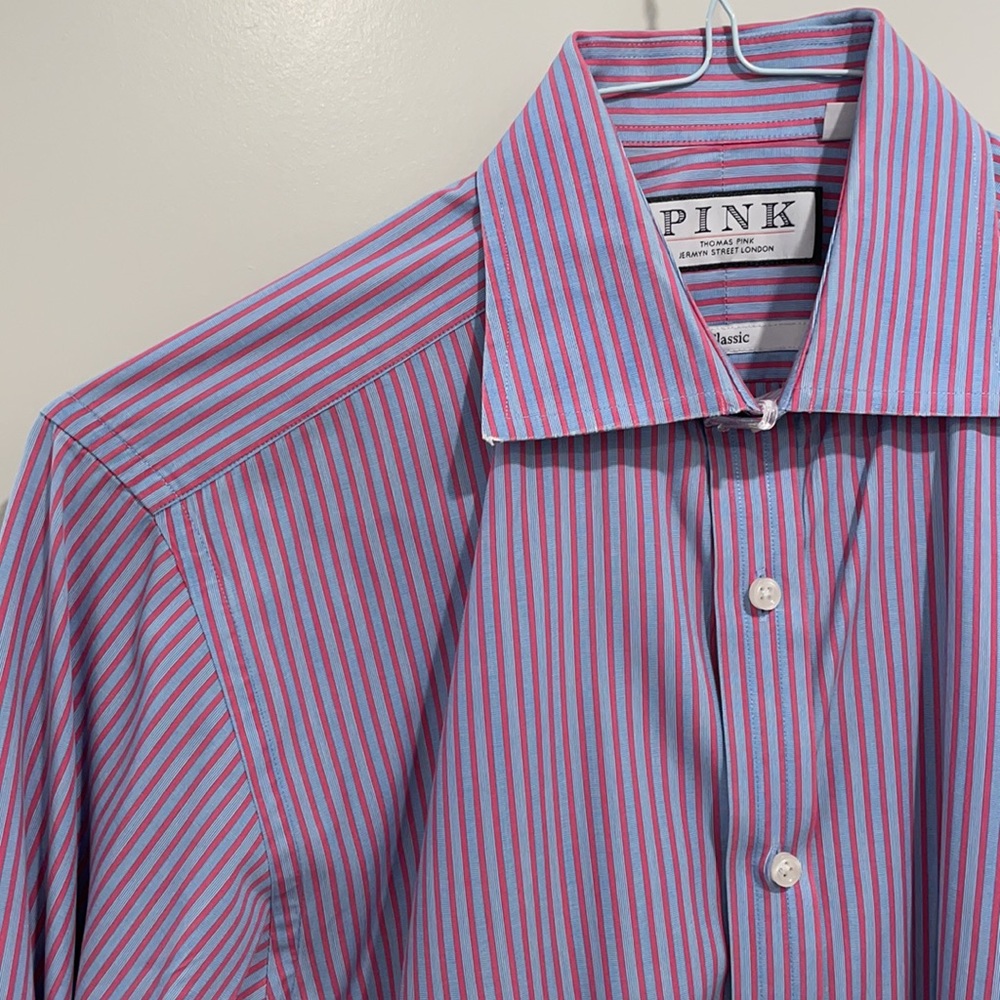 EUC Thomas Pink Blue and Pink Striped Dress Shirt